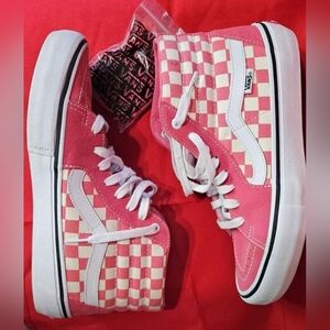 Vans Classic SK8-HI Shoes Mens 7.5 Off The Wall Checkered High Top Pink/White.